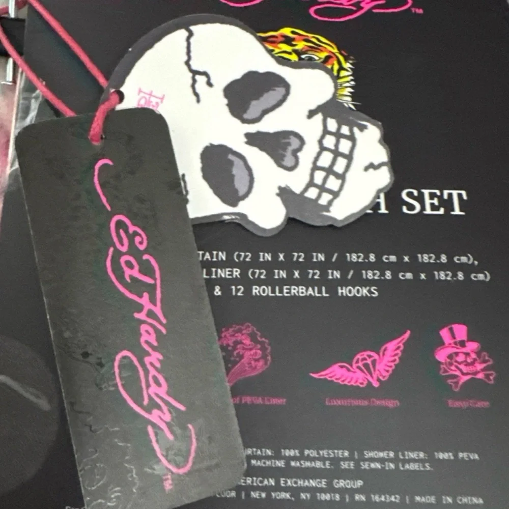 New Ed Hardy 8 Ball Jaguar Shower Curtain Set 14 Piece w/ Hooks & Liner Gothic